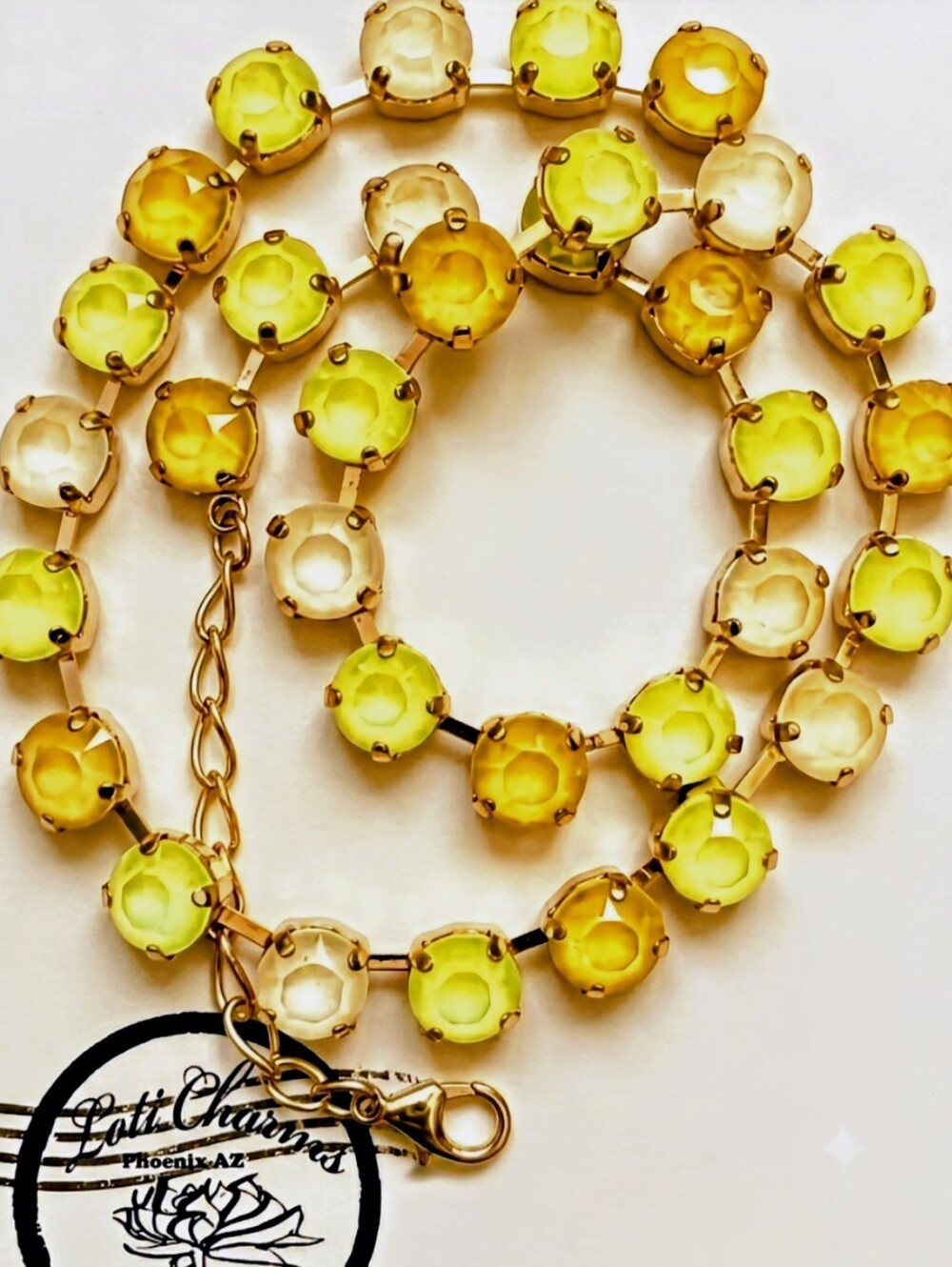 Neon Yellow Pineapple Serrano  Crystals  in Classic  18K Gold Plated Necklace